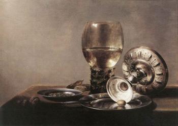 Pieter Claesz : Still Life with Wine Glass and Silver Bowl